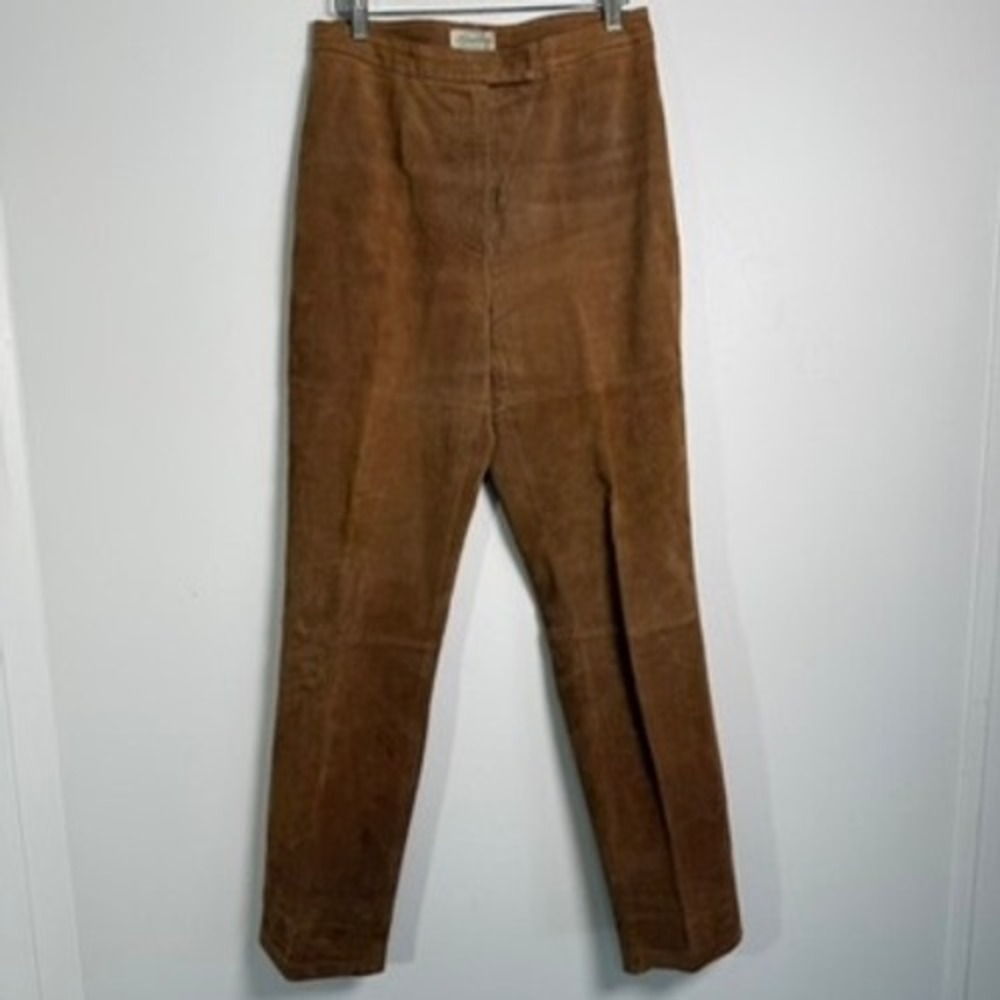 St. John's Bay Suede Leather Pants Womens 8 Brown High Rise Straight Leg Vintage
